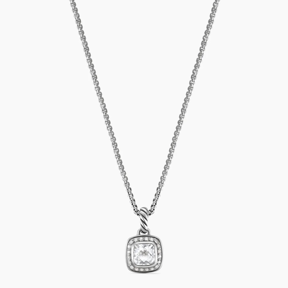 Petite Albion Pendant Necklace
Sterling Silver w/ White Topaz and Diamonds, 7mm